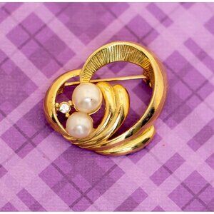 Vintge Multi Rings Faux Pearls Gold Tone Brooch - V13